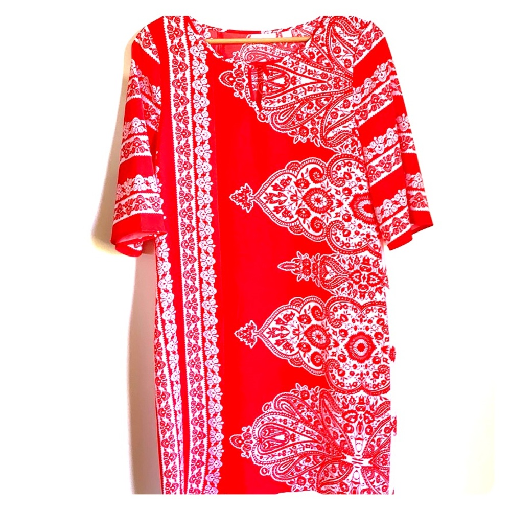 New York & Co Bandana Print Short Dress Red and White